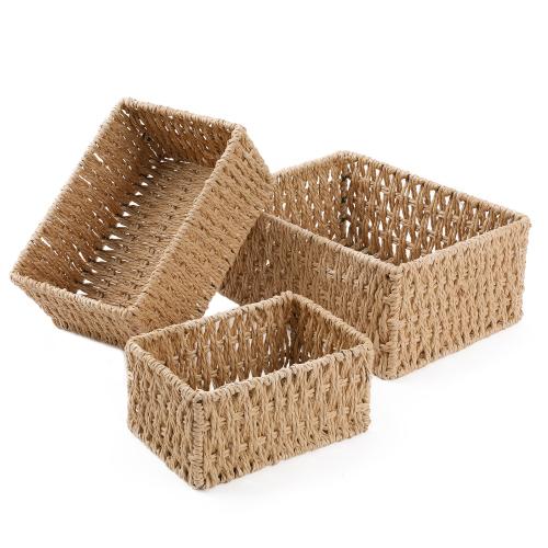 Chicgrowth Wicker Storage Basket, 3 Pack Woven Bin Baskets Set Nesting, Beige
