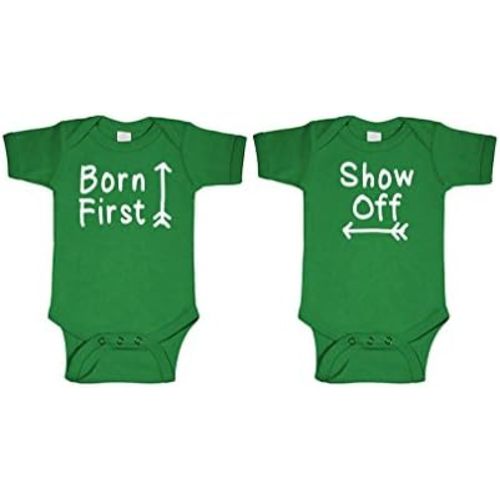 Born First - Show Off! - Twins Siblings - Two Infant Bodysuit Combo