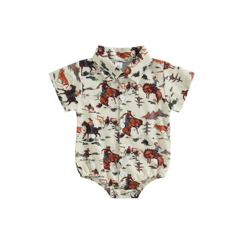 Short Sleeve Collar Shirts Romper