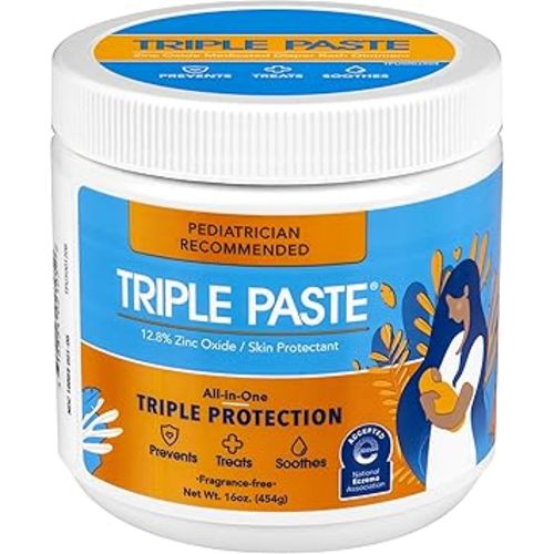 Triple Paste Diaper Rash Cream for Baby - 16 Oz Tub – Zinc Oxide Ointment Treats, Soothes & Prevents Diaper Rash, Pediatrician-Recommended Hypoallergenic Formula, Baby Essentials for Daily & Overnight