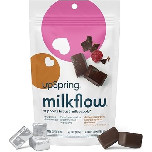 UpSpring Lactation Supplement for Breastfeeding, Lactation Snacks with Fenugreek and Blessed Thistle, Breastfeeding Essentials Support, Breast Milk Supply - Choco Raspberry (28 Count)