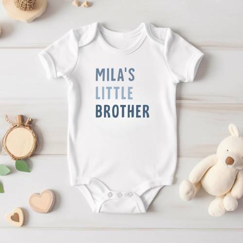 Baby Boy Little Brother Onesie®, Brother Infant Blue Shirt, Baby Sibling Bodysuit