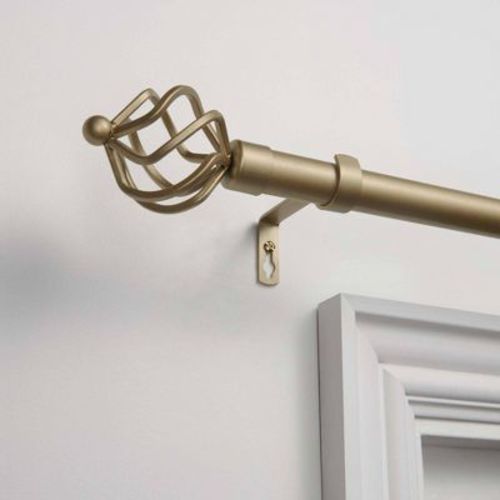Exclusive Home 36"-72" Torch Curtain Rod - Gold: Iron, Matte Finish, Twist Finial, 25 lb Capacity, Single Rod