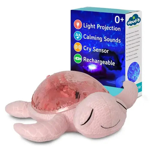 Cloud b Ocean Projector Nightlight with 2 White Noises & 2 Soothing Sounds | Adjustable Settings | Cry Sensor | Tranquil Turtle - Pink (Rechargeable)