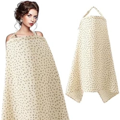 Muslin Nursing Cover for Breastfeeding with Arch Neckline (Flower)