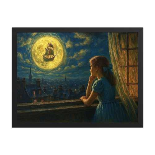 Wendy – Romantic Moonlit Framed Poster | Peter Pan Inspired Wall Art | Storybook Fine Art Print