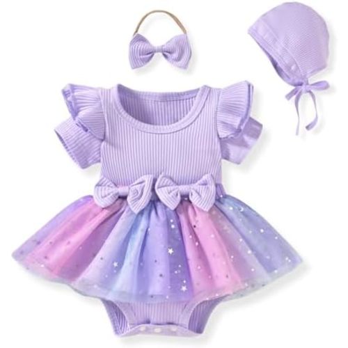 Unutiylo Preemie Newborn Baby Girl Clothes Romper Suspender Dress Summer Outfits Ruffle Short Sleeve Set