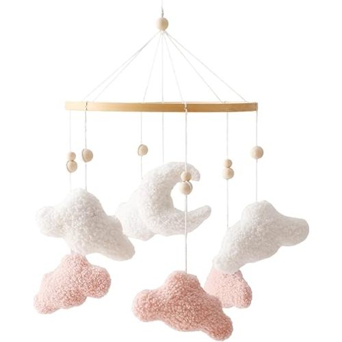 Baby Mobile for Crib, Baby Crib Mobile for Boys Girls Teddy Velvet Mobile Nursery Decor for Infants, Baby Crib Mobile for Bassinet Nursery Sooth Toys Newborn Baby Gift (Pink)