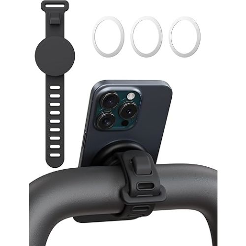 Magnetic Bar Mount, Gym Fitness Phone Mount for Magsafe, Steering Wheel Phone Holder with Adjustable Strap,Fit for Gym, Stroller, Wrist, Shopping Cart, Exercise Bikes, 17 N52 Strong Magnets