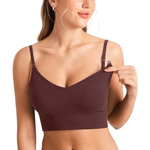MOMANDA Ribbed Nursing Bras Women's Longline Sleep Breastfeeding Support Seamless Maternity Sports Bra V Neck Wireless