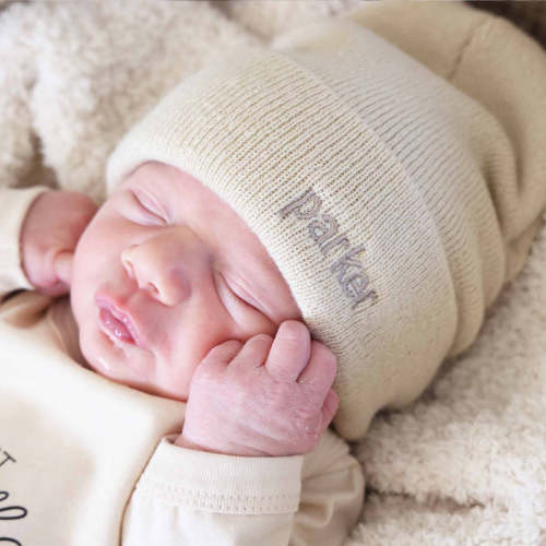 Embroidered Knit Baby Beanie