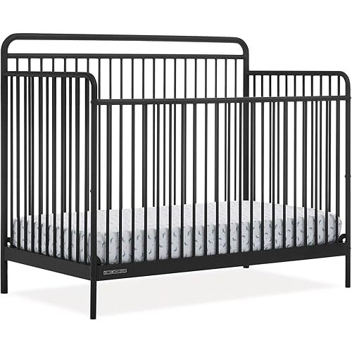 Delta Children Hayden 5-in-1 Convertible Metal Crib, Matte Black