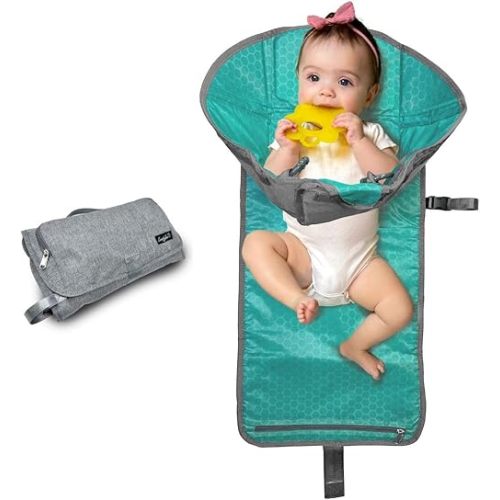 SnoofyBee - Portable Playtime Changing Pad: 3-in-1 Diaper Clutch, Changing Station, and Clean Hands Toy Barrier. Water-Resistant and Stylish, with Dual Storage Pockets. Grey-2024-Improved-Version