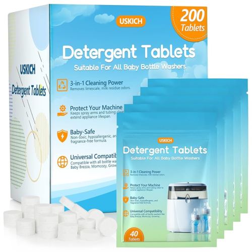 200Pcs Detergent Tablets for All Baby Bottle Washers, Deep Cleaning Momcozy Washer Tablets for Bottle Washer,Sterilizer,Dryer Like Brezza, GROWNSY-Easy to Use,Effective Cleaning with Safe