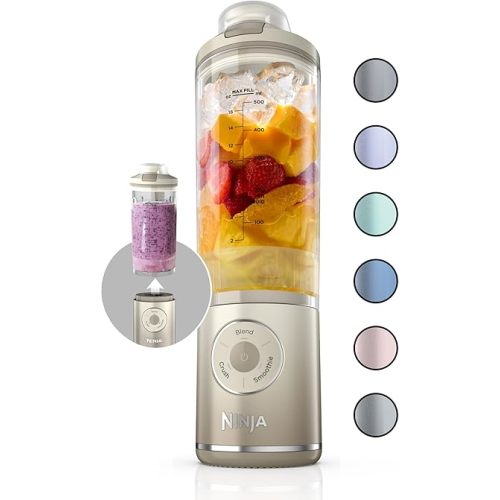 Ninja Blast Max, Portable Blender + Twist & Go, Personal Blender, Ninja Blender, Smoothie, Blend, Ice Crush, 3 Programs, Cordless, 22 oz removable Vessel, Dishwasher Safe, Leakproof, Cream, BC251IV