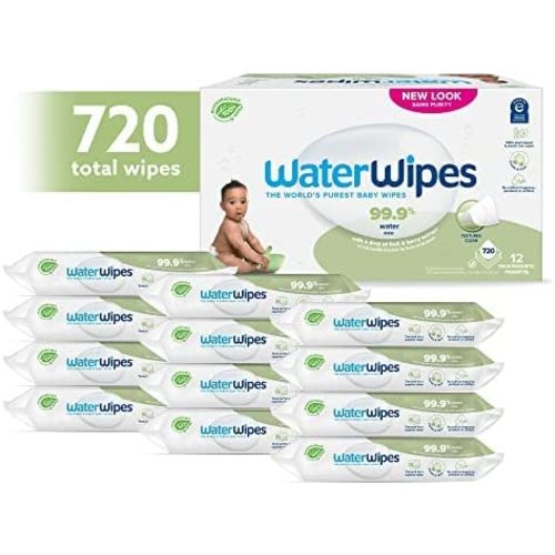 WaterWipes Plastic-Free Textured Clean, Toddler & Baby Wipes, 99.9% Water Based Wipes, Unscented & Hypoallergenic for Sensitive Skin, 720 Count (12 packs), Packaging May Vary
