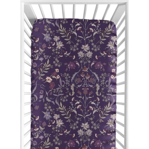 Sweet Jojo Designs Girl Baby Fitted Crib Sheet Boho Floral Wildflower Plum Purple and Teal