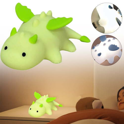Colorful Silicone Dragon Lamp, Cute Dragon Night Light, Dynamic RGB Color-Changing Mode, Squishy Sensory Lamp for Sleep & Bedside, Ideal Birthday Gift, Portable Decorative Lamp - USB Charge (Green)