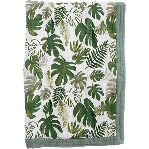 Little Unicorn Tropical Leaf Cotton Muslin Quilt Receiving Blanket | 100% Cotton | Super Soft | Babies and Toddlers | 30” x 40” | Machine Washable - 30"x40"