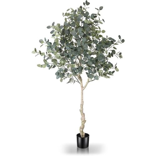 6ft Artificial Eucalyptus Tree in Plastic Nursery Pot, Tall Faux Eucalyptus Stems Fake Plants with 846 Silver Dollar Leaves, Artificial Trees for Office House Living Room Home Decor Indoor