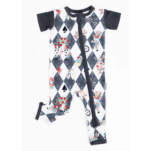 Bamboo Shortie Sleeve Zip Romper | Alice in Wonderland