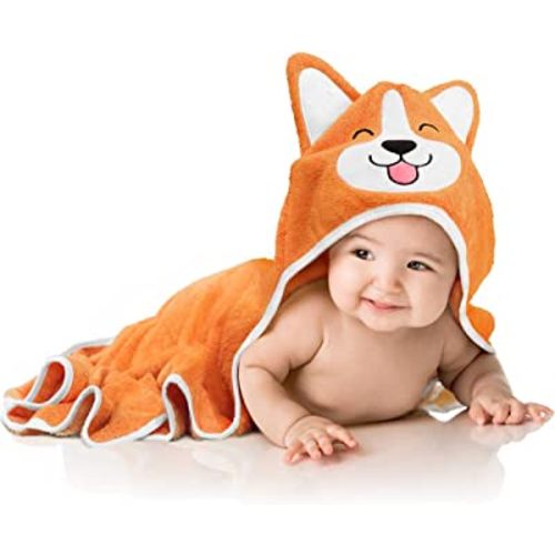 Baby Aves Premium Hooded Baby Towel, 100% Organic Bamboo, Free Washcloth, Registry Gift, 35x35 for Newborns, Infants, Toddlers & Kids, for Boys & Girls at Bath, Pool & Beach (Orange)