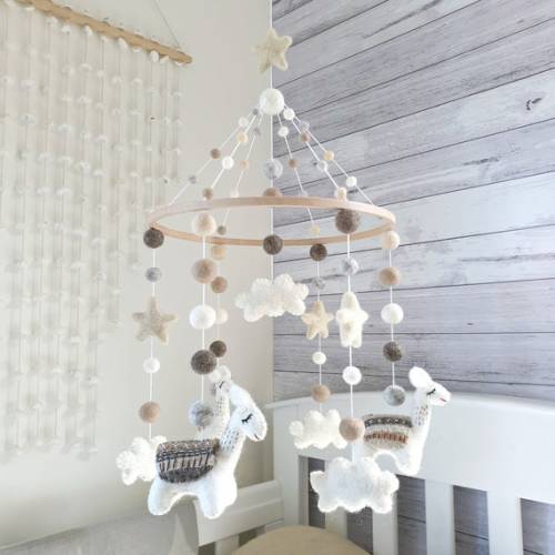 Neutral Llama Baby Mobile