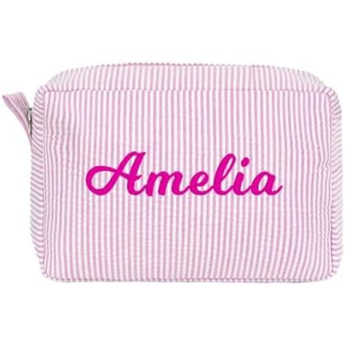 Personalized Seersucker Toiletry Bag Monogrammed Cosmetic Bag
