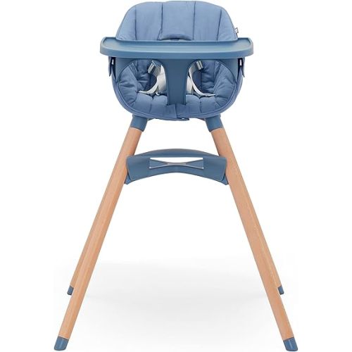 Lalo The Chair Convertible 3-in-1 High Chair - Wooden High Chair for Babies & Toddlers, Baby High Chair with Dishwasher Safe Tray, Adjustable Footrest & Machine Washable High Chair Cushion, Blueberry