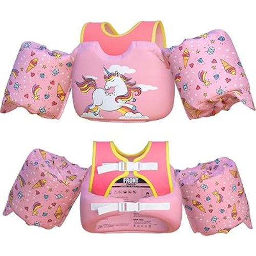 Dark Lightning USCG Coast Guard Approved Toddler Swim Vest for Age 2/3/4/5/6/7 Years Old, Kids Life Jackets with Arm Floaties 30-50 Pounds,Baby Water Wings in Sea/Pool/Puddle