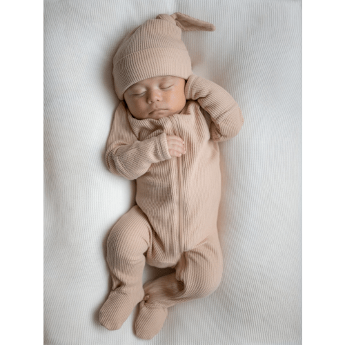 Organic Waffle 2-Way Zip Footie, Tan