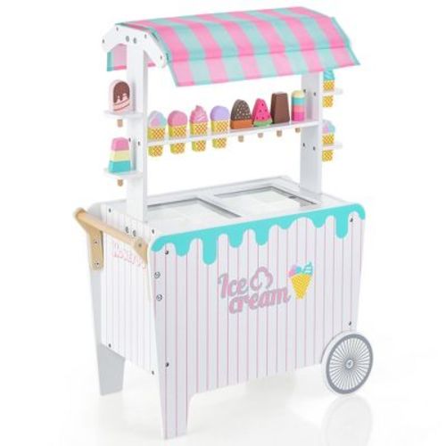 Costway Kid's Ice Cream Cart Food Trunk Play Toy Set with Display Rack & Accessories
