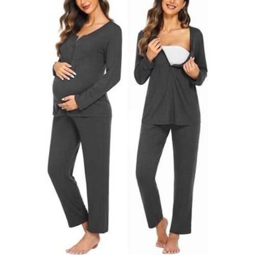 Ekouaer Maternity Nursing Pajama Sets Labor Delivery Pjs Long Sleeve Breastfeeding Pajamas Pregnancy Sleepwear Set Grey XL