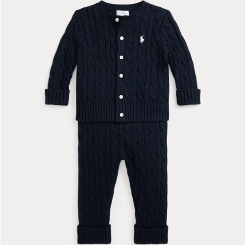 Cable-Knit Cotton Cardigan & Pant Set