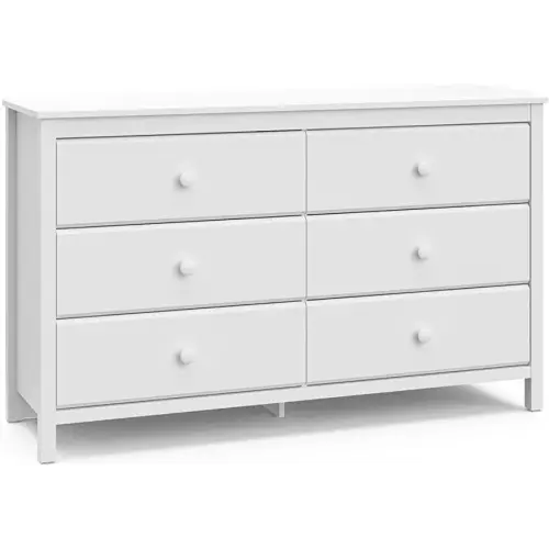Storkcraft Alpine 6 Drawer Double Dresser (White) – GREENGUARD Gold Certified, Dresser For Nursery, 6 Drawer Dresser, Kids Dresser, Nursery Dresser Drawer Organizer, Chest of Drawers