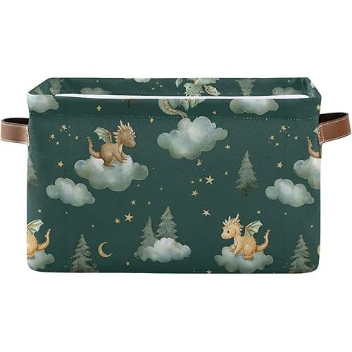 Pfrewn Storage Basket Bins Foldable Laundry Hamper Toy Dragon Baby Animals Retro Storage Bins Box Organizer for Home Boys Girls Office Closet Shelf Nursery Baskets,1 pcs