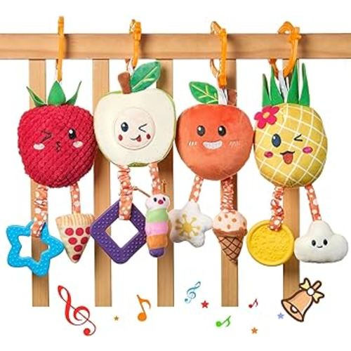OR OR TU Baby Toys for 3 6 9 12 Months, Hanging Toys Fruit Rattles Infant Newborn Stroller Mobile Toys Car Seat Crib Plush Wind Chime for Boys Girls