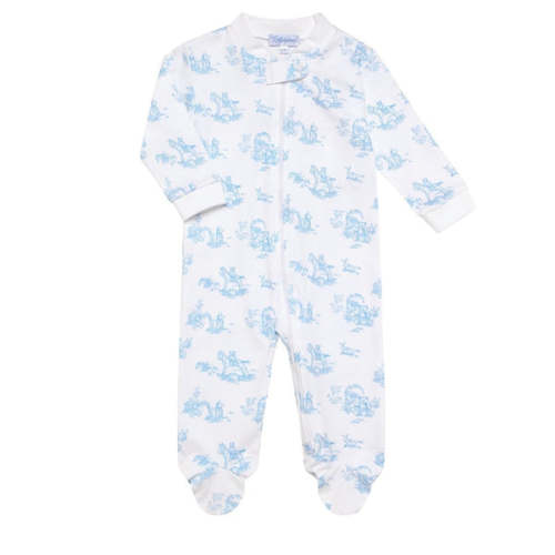 Blue Toile Zipper Footie