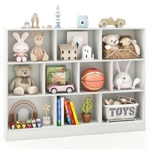 Costway 10-cube Bookcase 41" Wooden Toy Storage Organizer For Kids Bookshelf White