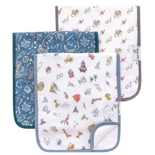 Copper Pearl Premium Baby Burp Cloths - 3-Pack Large Cotton Burp Cloths, Extra Soft Spit Up Rags with 3 Absorbent Layers, Perfect for Baby Boy and Baby Girl Gifts (21" x 10" Size, Wizarding World Set)