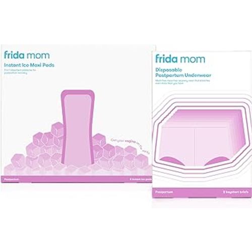 Frida Mom 2-in-1 Postpartum Absorbent Perineal Ice Maxi Pads + Disposable Underwear (Regular Boyshort) for Postpartum Care, Perineal Recovery and Cleansing After Birth : Health & Household
