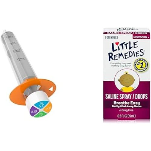 EZY DOSE 10mL Kids Oral Syringe & Little Remedies 0.5oz Saline Spray & Drops for Stuffy Noses