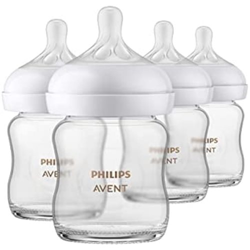 Philips AVENT Glass Natural Baby Bottle with Natural Response Nipple, Clear, 4oz, 4pk, SCY910/04