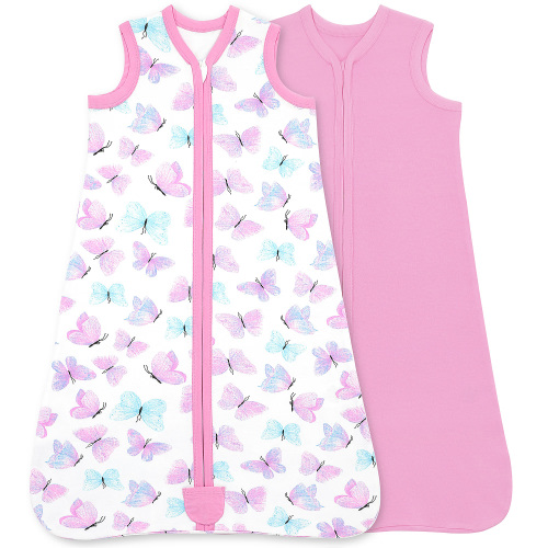 Bublo Baby Baby Wearable Blanket, Cotton Sleep Sacks for 6-12 Months, 2 Pack Girls Sleeping Bag Sack, Medium Size, 2-Way Zipper, 0.5 Tog Breathable Cotton, Pink