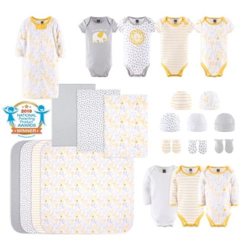 The Peanutshell Newborn Layette Gift Set for Baby Boys or Girls, Yellow Safari, 23 Essential Pieces, 0-3 Months