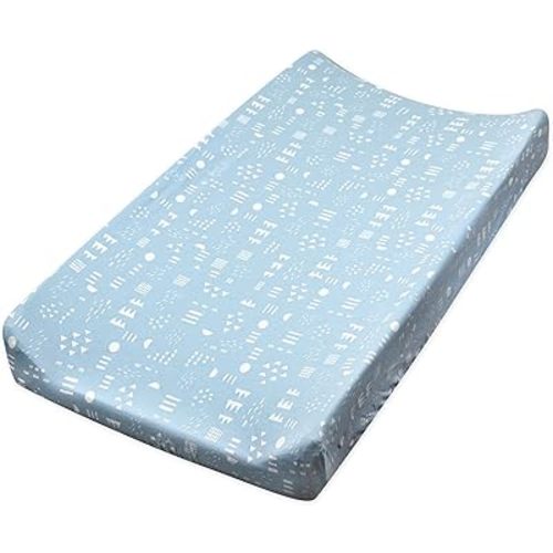 HonestBaby Organic Cotton Changing Pad Cover, Pattern Play Light Blue, One Size