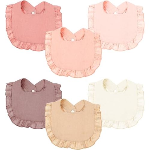 6Pcs Muslin Baby Drooling Bibs Adjustable Ruffle Edge Bandana Drool Bib for Baby Girls Boys With Press Stud
