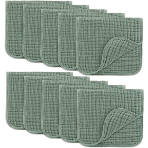 6-Layer Muslin Burp Cloths Set (10 Pack) - Fern