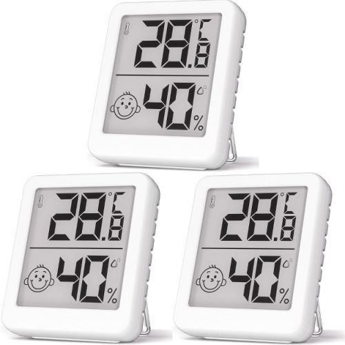 Digital Hygrometer Indoor Thermometer 3 Pack with High Accuracy Sensor Comfort Indicator for Home Bedroom Baby Room and Greenhouse, White
