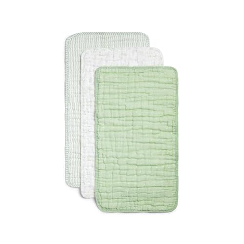 Nana Baby Burp Cloths | 100% Organic Muslin Cotton | Set of 3 (Pistachio/Cream)